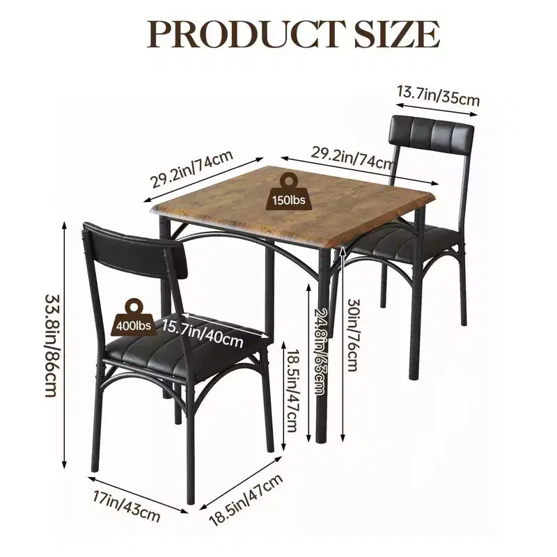 Ensemble repas compact pour petits espaces - Coin repas 2 chaises avec cadre en métal, table de cuisine peu encombrante