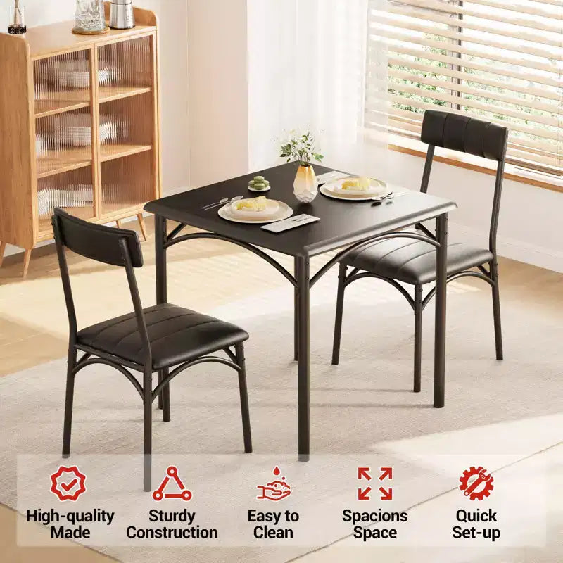 Ensemble repas compact pour petits espaces - Coin repas 2 chaises avec cadre en métal, table de cuisine peu encombrante