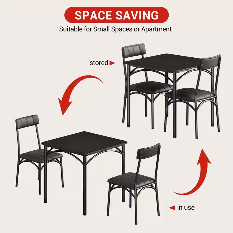 Ensemble repas compact pour petits espaces - Coin repas 2 chaises avec cadre en métal, table de cuisine peu encombrante