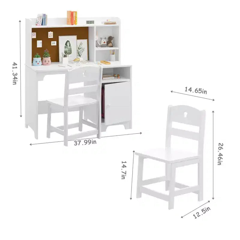 Bureau pour enfants, bureau d'étude avec armoire de rangement pour garçons et filles, poste de travail informatique pour chambre d'enfant et salle d'étude, blanc
