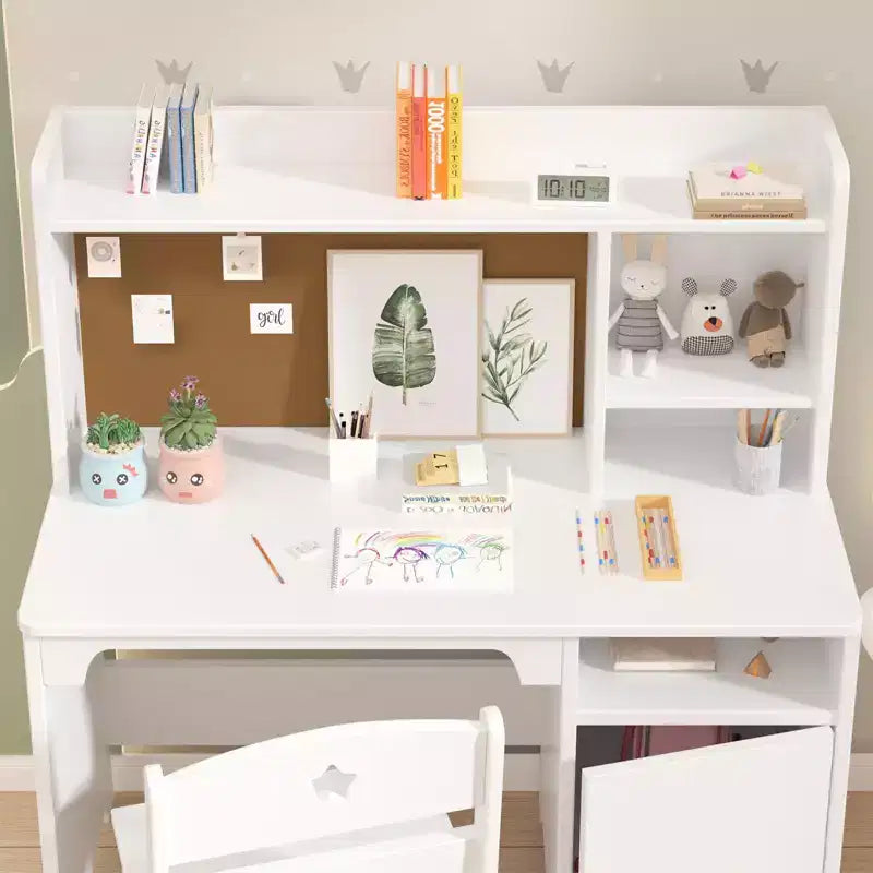 Bureau pour enfants, bureau d'étude avec armoire de rangement pour garçons et filles, poste de travail informatique pour chambre d'enfant et salle d'étude, blanc