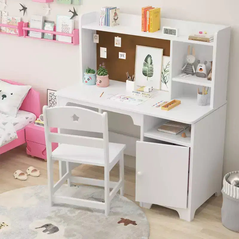 Bureau pour enfants, bureau d'étude avec armoire de rangement pour garçons et filles, poste de travail informatique pour chambre d'enfant et salle d'étude, blanc