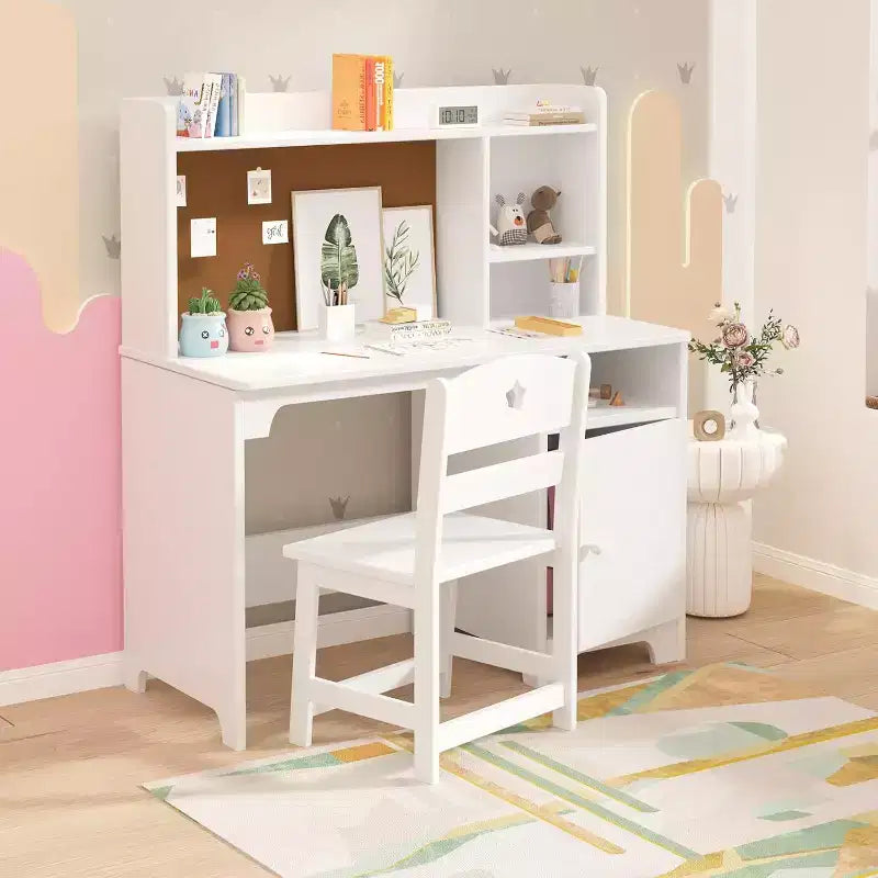 Bureau pour enfants, bureau d'étude avec armoire de rangement pour garçons et filles, poste de travail informatique pour chambre d'enfant et salle d'étude, blanc