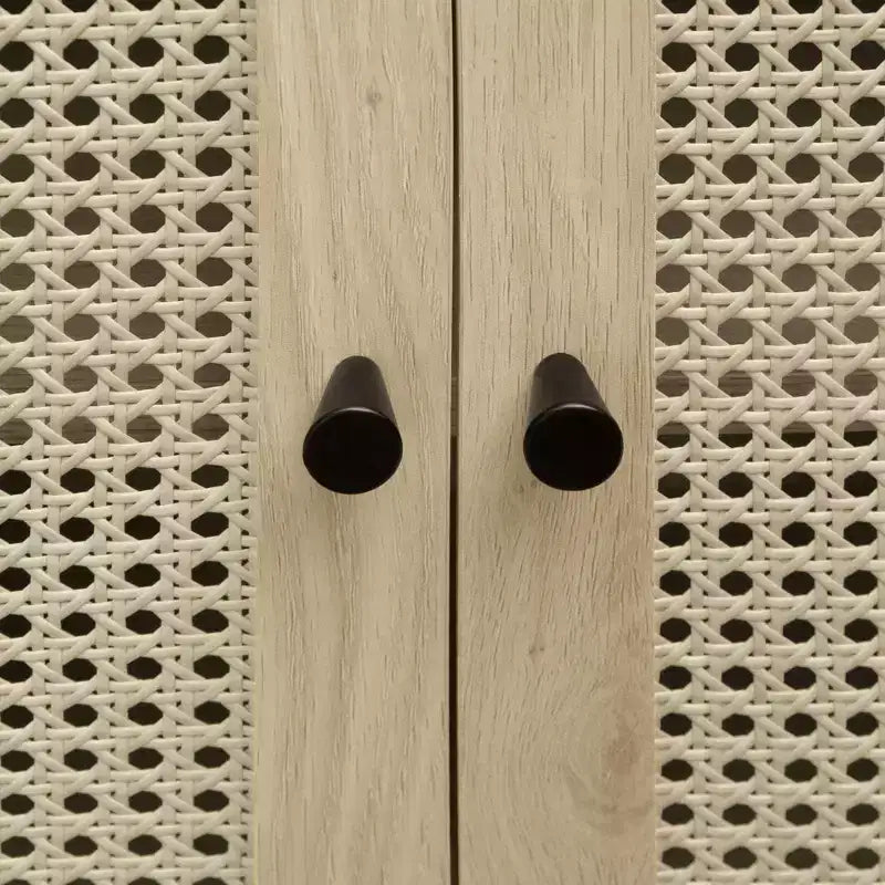 Meuble de Rangement de Cuisine avec Arc, Armoire Haute avec 2 Tiroirs et Porte en Rotin, Buffet Polyvalent pour Salon Salle à Manger, Naturel