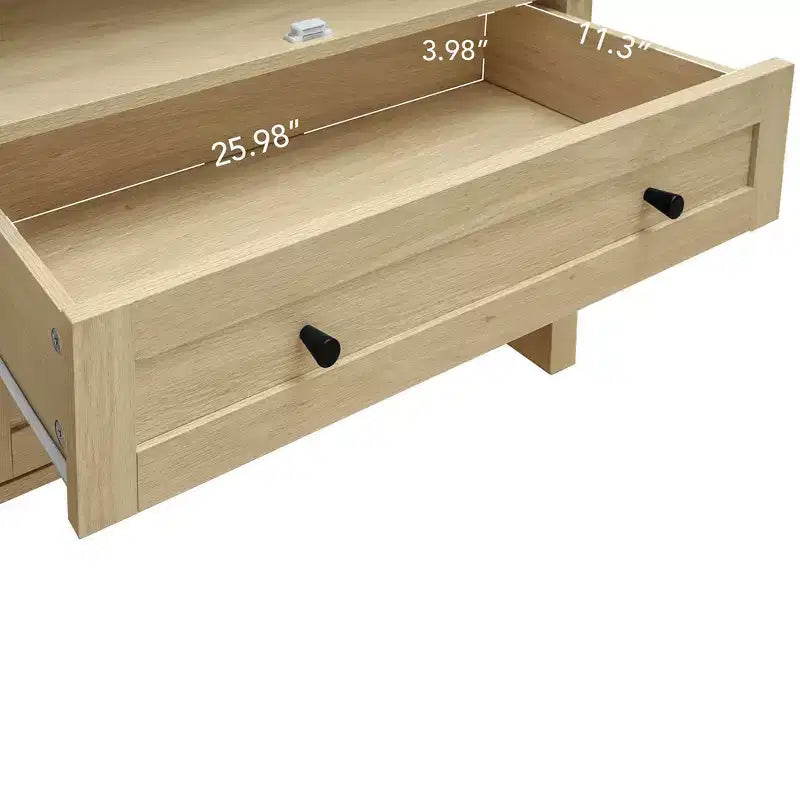 Meuble de Rangement de Cuisine avec Arc, Armoire Haute avec 2 Tiroirs et Porte en Rotin, Buffet Polyvalent pour Salon Salle à Manger, Naturel