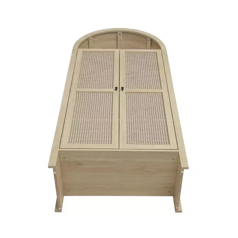 Meuble de Rangement de Cuisine avec Arc, Armoire Haute avec 2 Tiroirs et Porte en Rotin, Buffet Polyvalent pour Salon Salle à Manger, Naturel