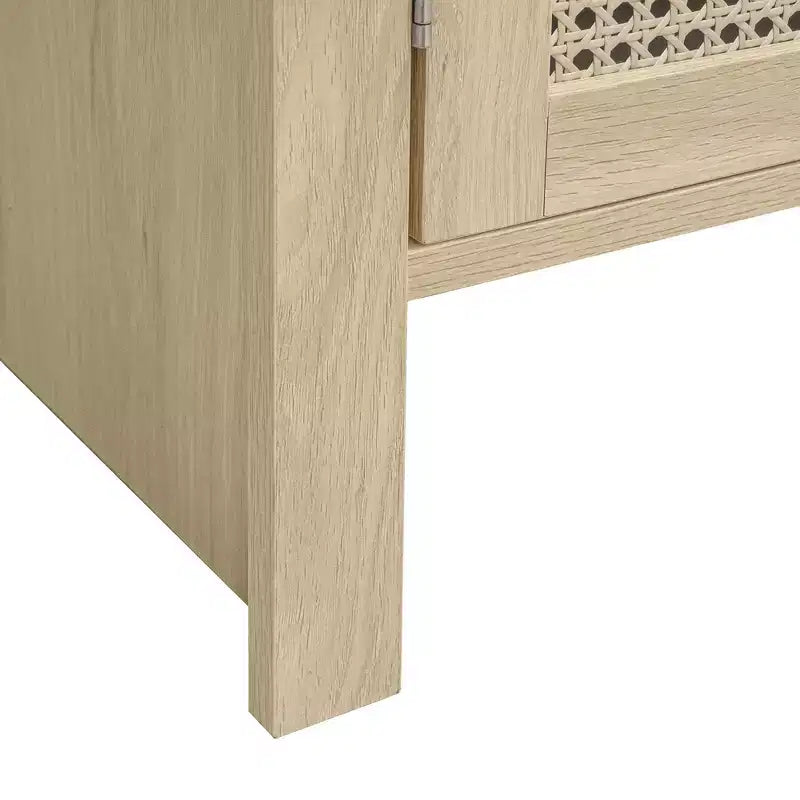 Meuble de Rangement de Cuisine avec Arc, Armoire Haute avec 2 Tiroirs et Porte en Rotin, Buffet Polyvalent pour Salon Salle à Manger, Naturel