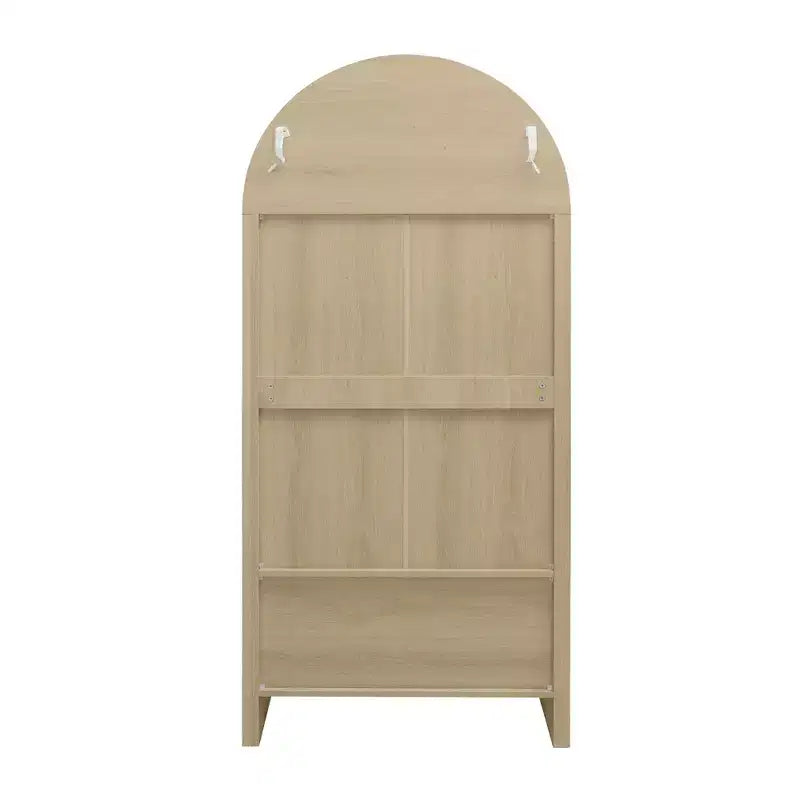 Meuble de Rangement de Cuisine avec Arc, Armoire Haute avec 2 Tiroirs et Porte en Rotin, Buffet Polyvalent pour Salon Salle à Manger, Naturel