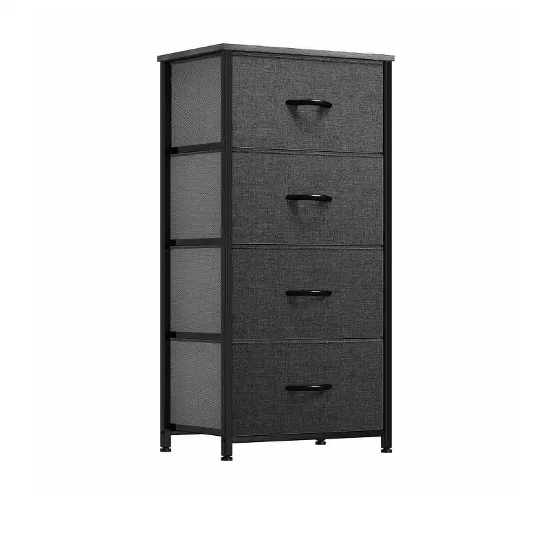 Commode à 4 tiroirs, tour de rangement en tissu, unité de rangement pour salon, couloir, placards, cadre en acier robuste, plateau en bois