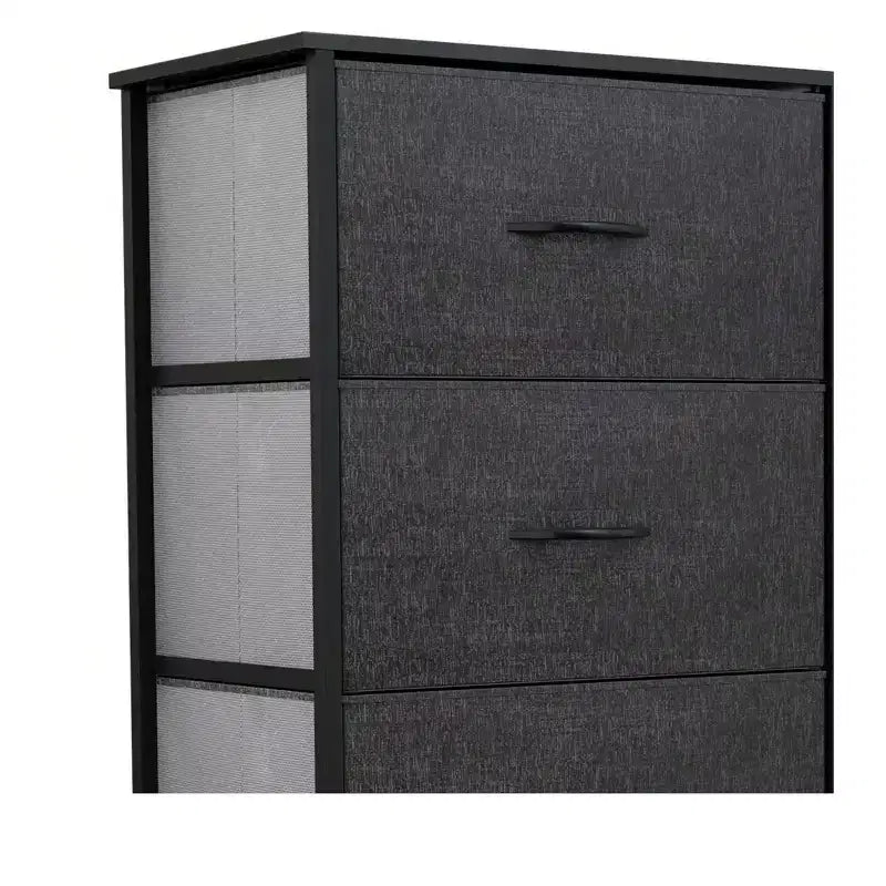 Commode à 4 tiroirs, tour de rangement en tissu, unité de rangement pour salon, couloir, placards, cadre en acier robuste, plateau en bois