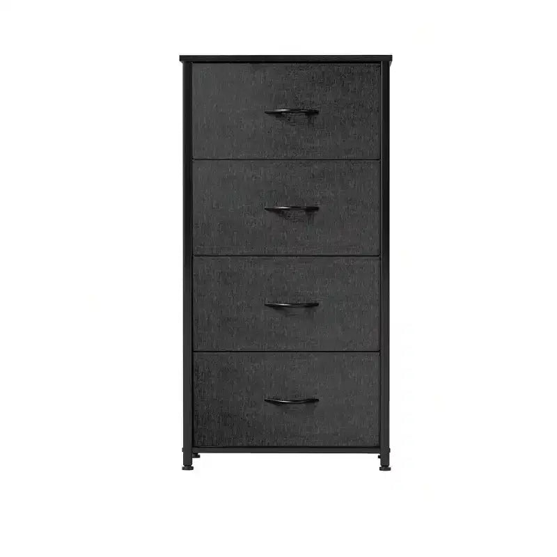 Commode à 4 tiroirs, tour de rangement en tissu, unité de rangement pour salon, couloir, placards, cadre en acier robuste, plateau en bois