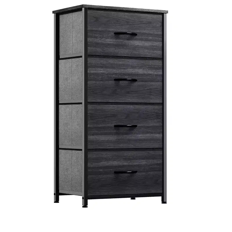 Commode à 4 tiroirs, tour de rangement en tissu, unité de rangement pour salon, couloir, placards, cadre en acier robuste, plateau en bois