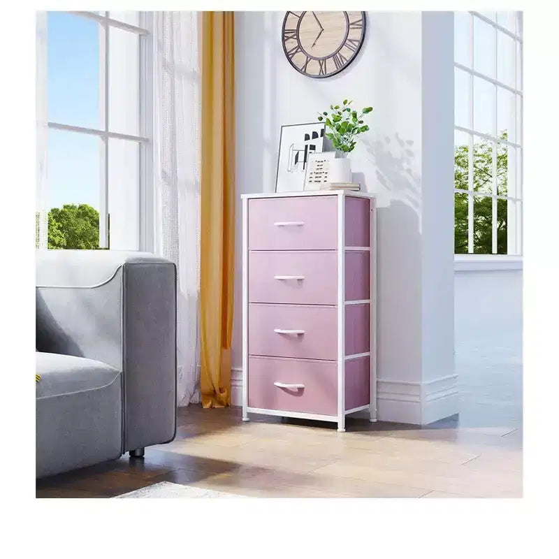 Commode à 4 tiroirs, tour de rangement en tissu, unité de rangement pour salon, couloir, placards, cadre en acier robuste, plateau en bois
