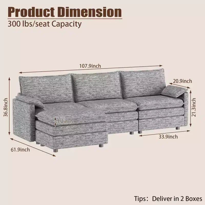 Canapé d'angle modulable 4 places en forme de L 108 XL Cloud pour salon/appartement