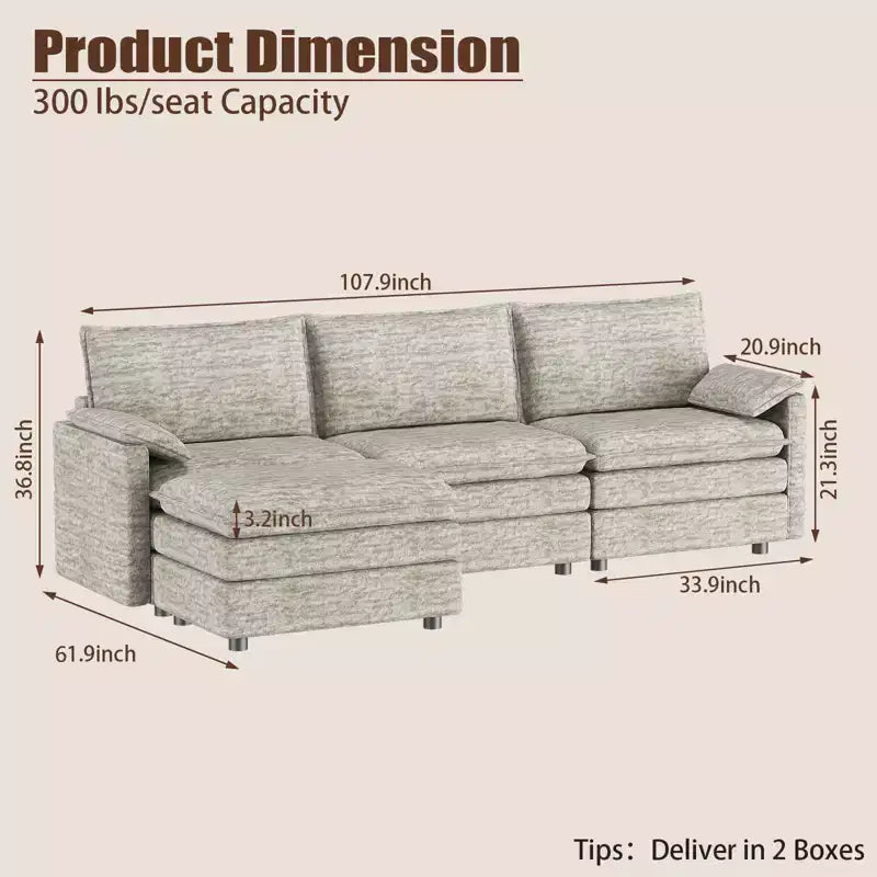Canapé d'angle modulable 4 places en forme de L 108 XL Cloud pour salon/appartement