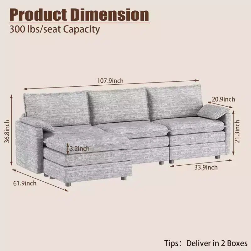 Canapé d'angle modulable 4 places en forme de L 108 XL Cloud pour salon/appartement