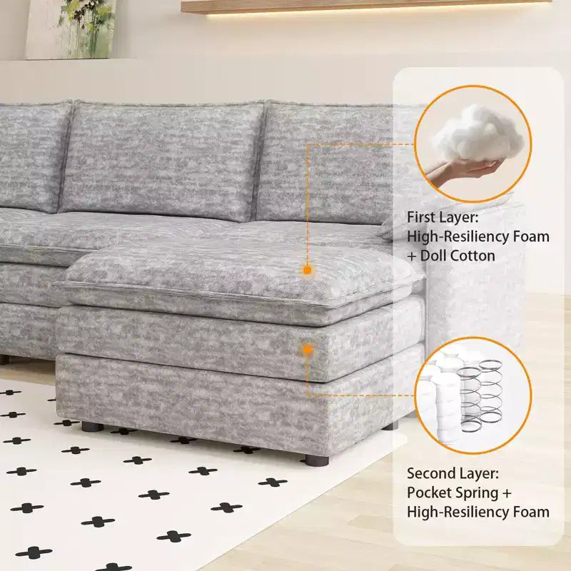 Canapé d'angle modulable 4 places en forme de L 108 XL Cloud pour salon/appartement