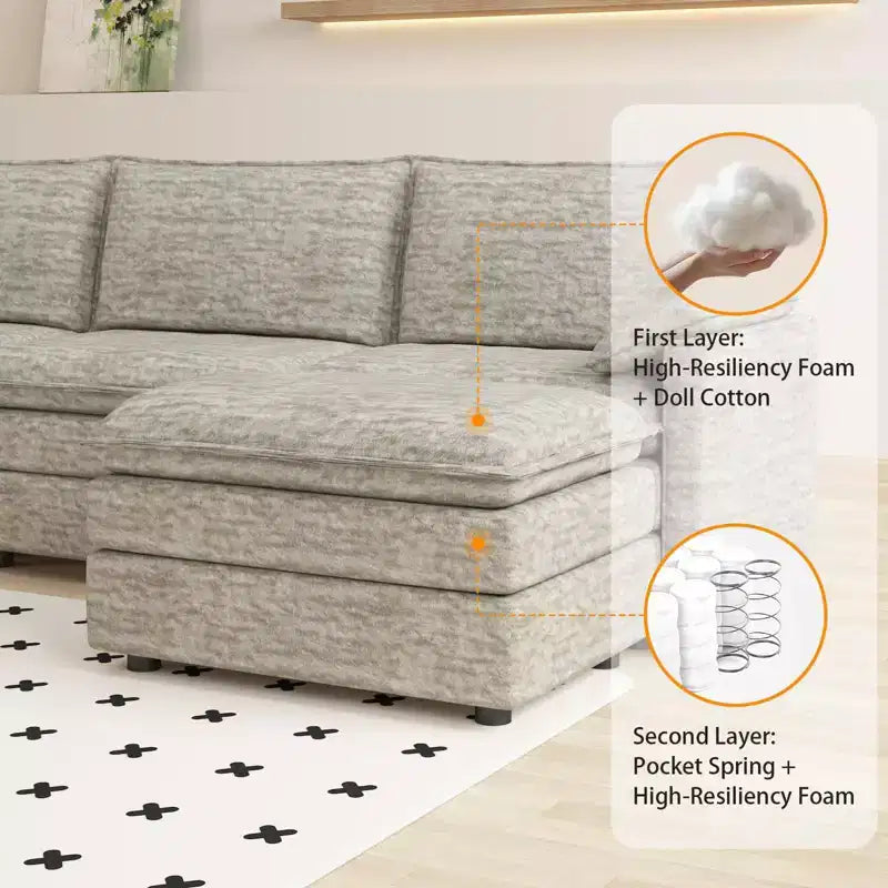 Canapé d'angle modulable 4 places en forme de L 108 XL Cloud pour salon/appartement