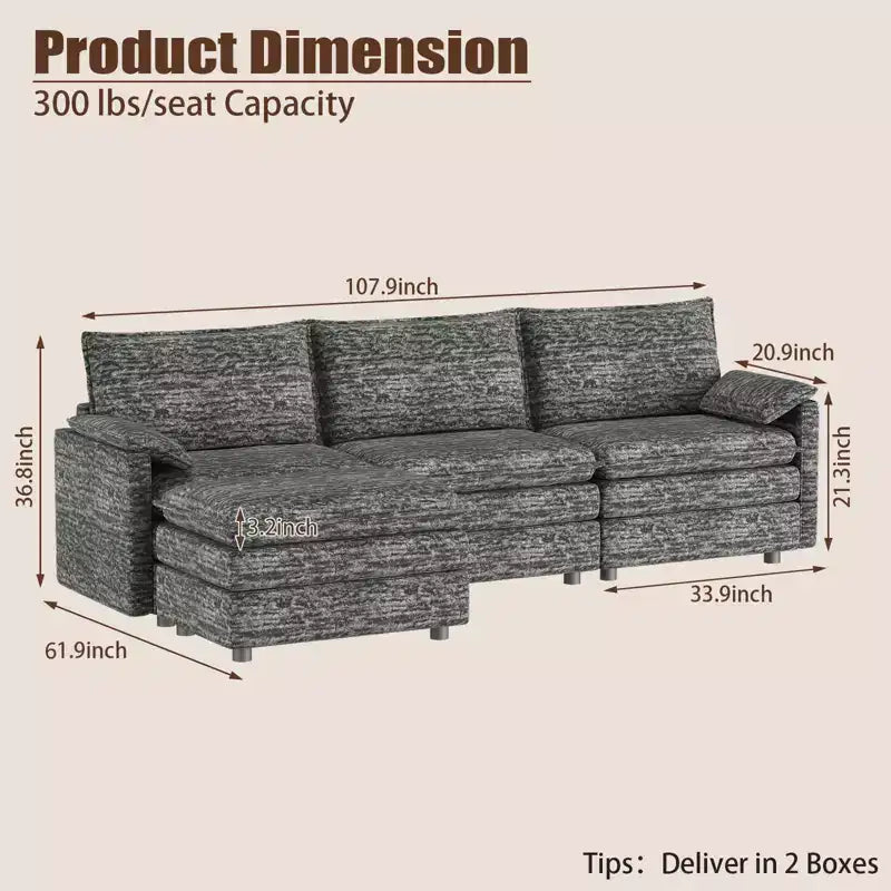 Canapé d'angle modulable 4 places en forme de L 108 XL Cloud pour salon/appartement