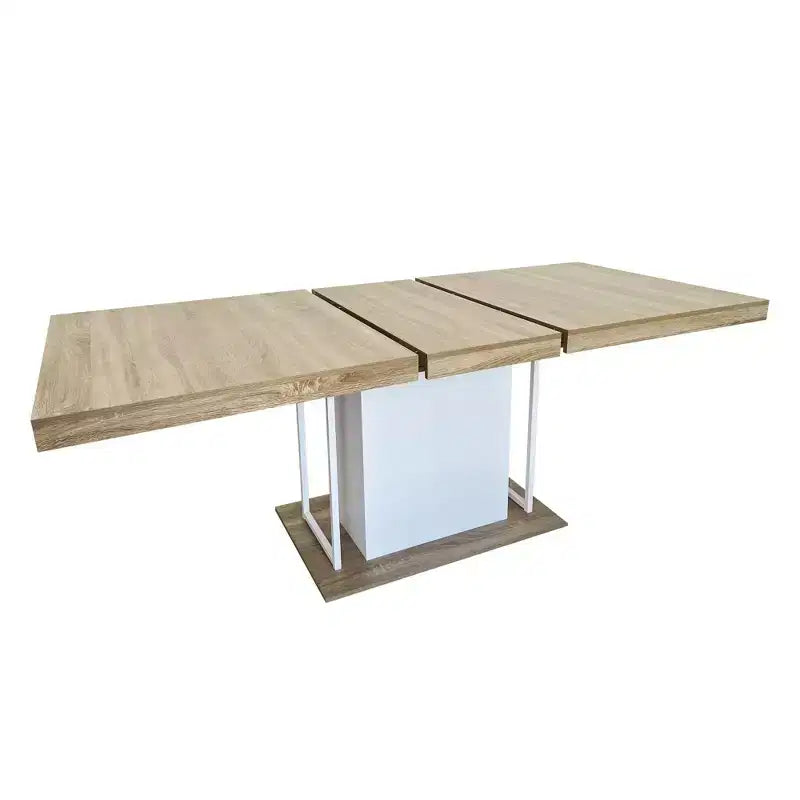 Table à manger extensible, chêne et blanc, design moderne extensible