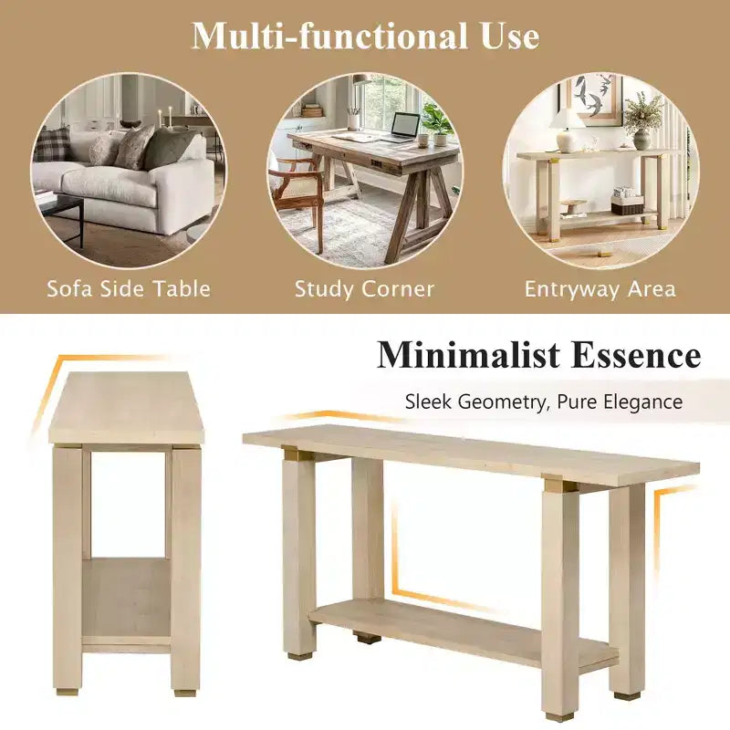 Table console étroite moderne 63IN, table d'entrée avec accents métalliques et étagère ouverte, table d'appoint pour salon, couloir, naturel