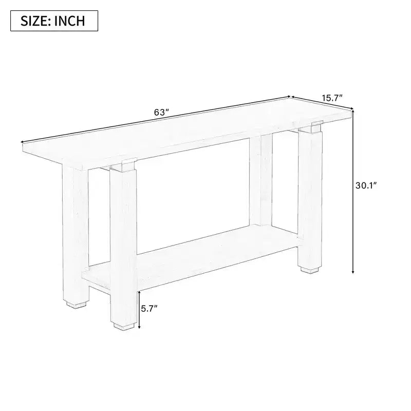 Table console étroite moderne 63IN, table d'entrée avec accents métalliques et étagère ouverte, table d'appoint pour salon, couloir, naturel