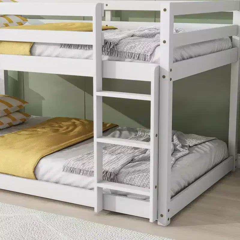 Lit superposé jumeau-sur-jumeau de 77,3 pouces avec échelle, lit jumeau avec barrière de sécurité et lattes renforcées, cadres de lit pour chambre d'enfants, salle de jeux, blanc