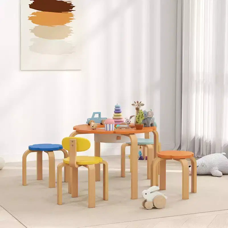 Ensemble table et chaises pour enfants, ensemble table et chaises en forme de fleur pour tout-petits avec rangement intégré, pour le dessin, la lecture et les activités artistiques et créatives