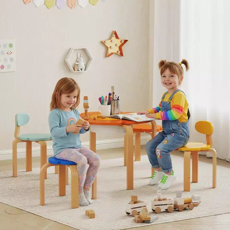 Ensemble table et chaises pour enfants, ensemble table et chaises en forme de fleur pour tout-petits avec rangement intégré, pour le dessin, la lecture et les activités artistiques et créatives