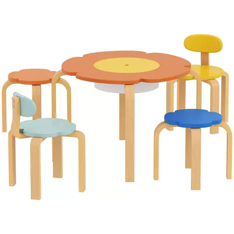 Ensemble table et chaises pour enfants, ensemble table et chaises en forme de fleur pour tout-petits avec rangement intégré, pour le dessin, la lecture et les activités artistiques et créatives