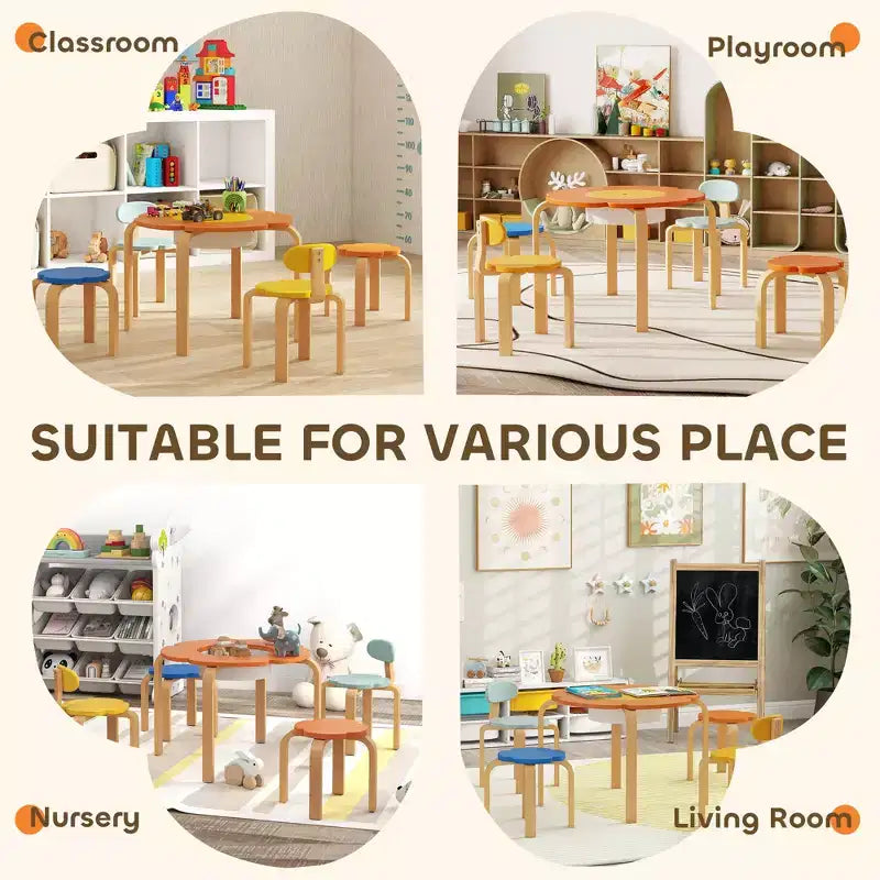 Ensemble table et chaises pour enfants, ensemble table et chaises en forme de fleur pour tout-petits avec rangement intégré, pour le dessin, la lecture et les activités artistiques et créatives