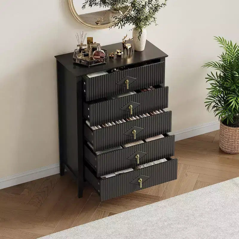 Commode cannelée à 6 tiroirs de 54 po – Armoire de rangement en bois moderne pour chambre et salon