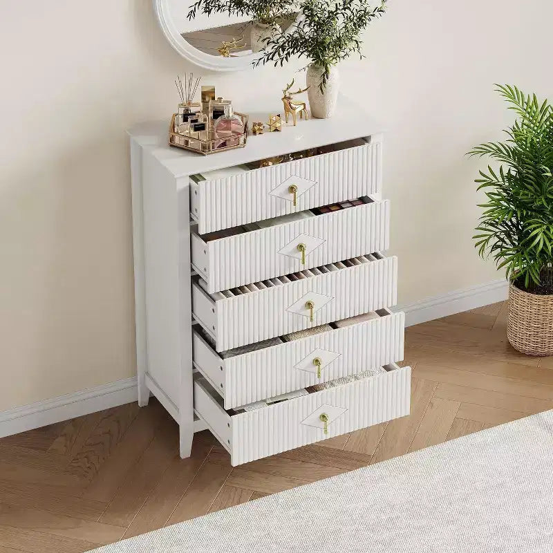 Commode cannelée à 6 tiroirs de 54 po – Armoire de rangement en bois moderne pour chambre et salon