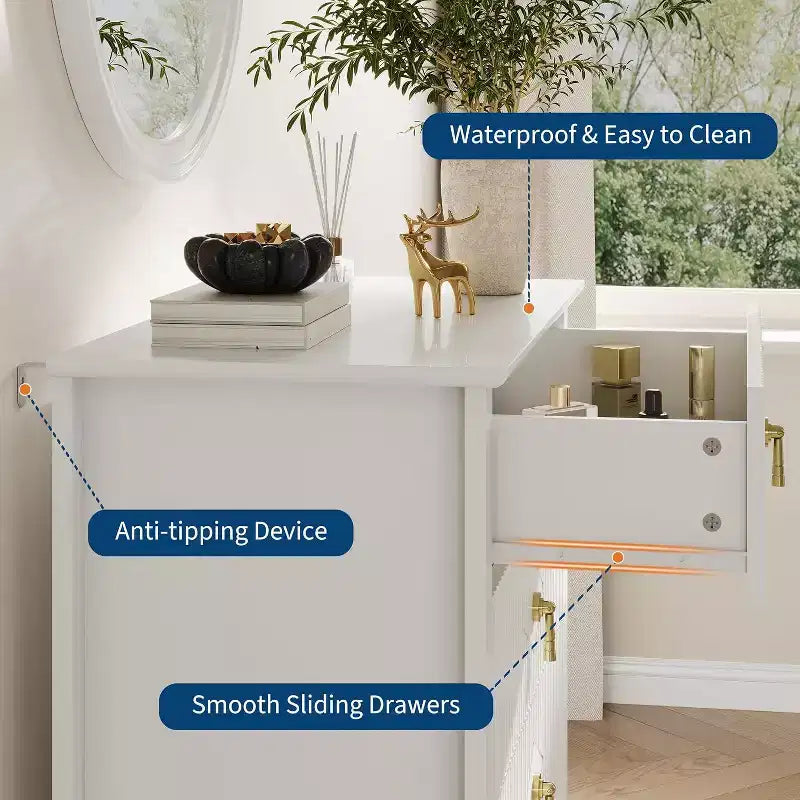 Commode cannelée à 6 tiroirs de 54 po – Armoire de rangement en bois moderne pour chambre et salon