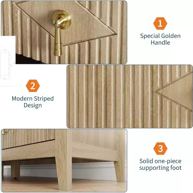 Commode cannelée à 6 tiroirs de 54 po – Armoire de rangement en bois moderne pour chambre et salon
