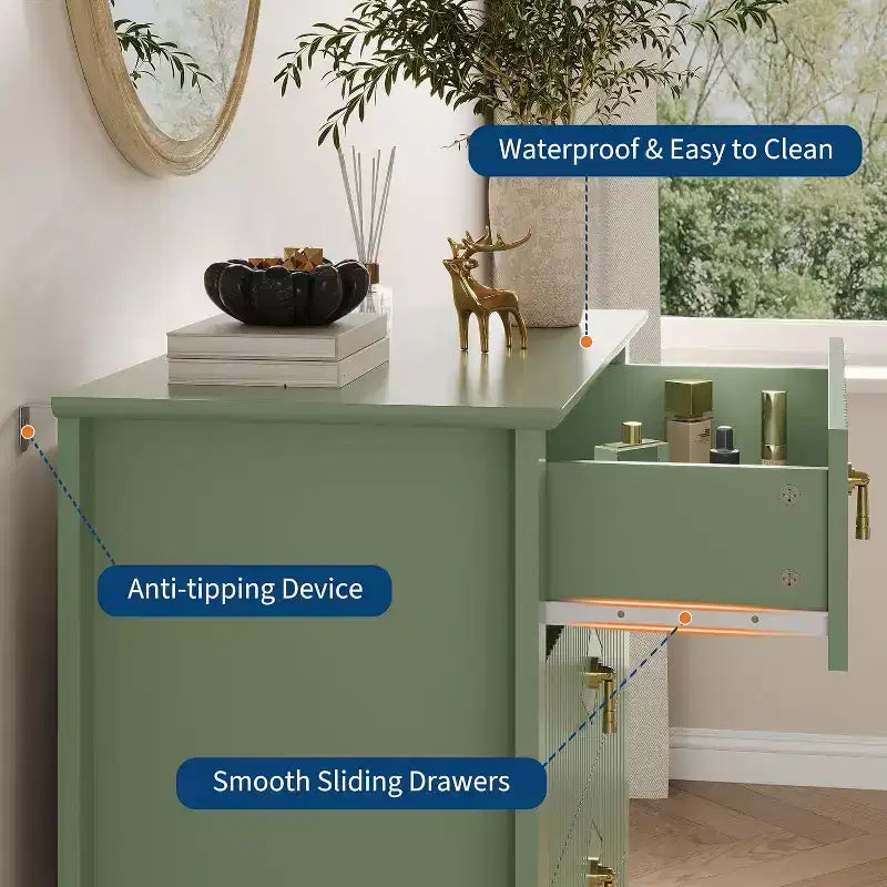 Commode cannelée à 6 tiroirs de 54 po – Armoire de rangement en bois moderne pour chambre et salon