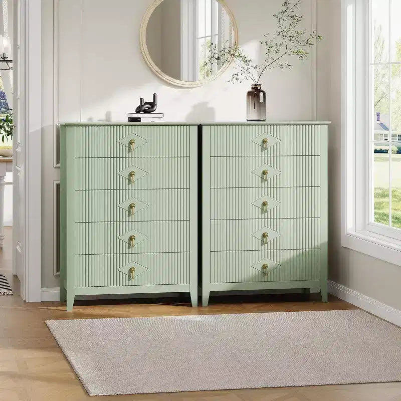 Commode cannelée à 6 tiroirs de 54 po – Armoire de rangement en bois moderne pour chambre et salon