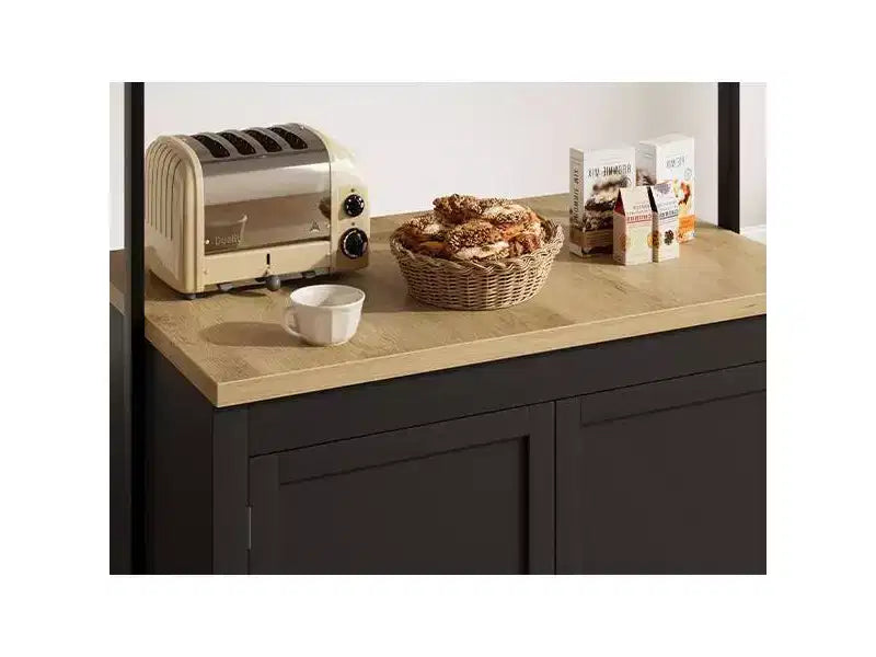 Meuble îlot de la série PB : 104 cm, corps blanc vintage avec plateau en bois naturel, idéal pour le rangement de cuisine et l'utilisation dans la salle à manger