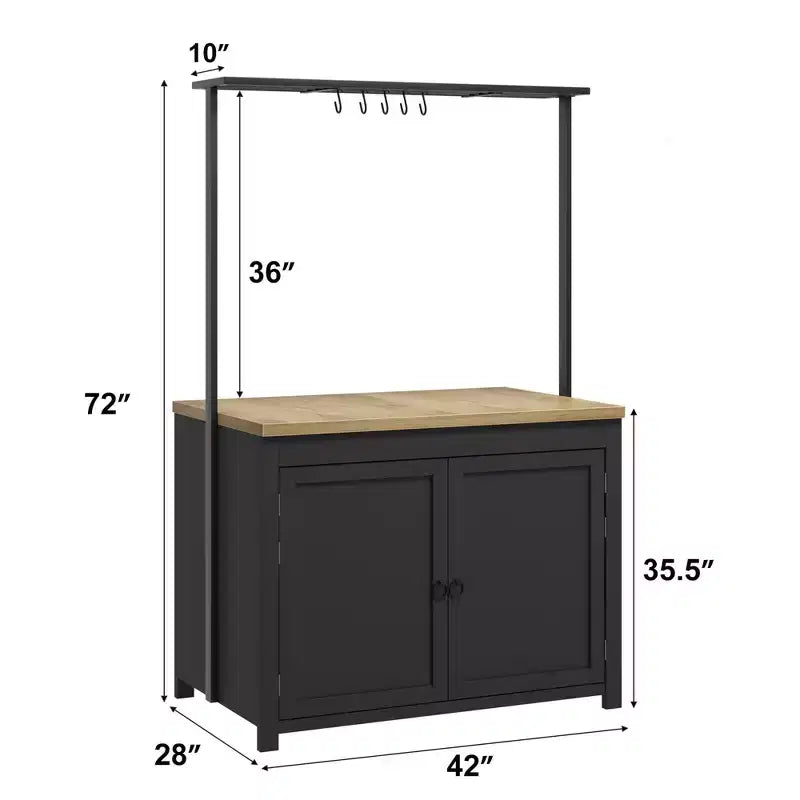 Meuble îlot de la série PB : 104 cm, corps blanc vintage avec plateau en bois naturel, idéal pour le rangement de cuisine et l'utilisation dans la salle à manger