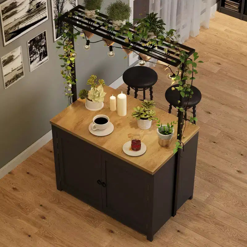 Meuble îlot de la série PB : 104 cm, corps blanc vintage avec plateau en bois naturel, idéal pour le rangement de cuisine et l'utilisation dans la salle à manger