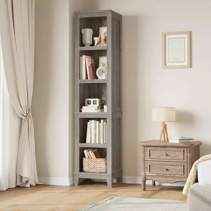 Bibliothèque à 5 niveaux, étagère de style rustique, bibliothèque en bois, étagère multi-niveaux en chêne de style vintage pour le bureau, le salon, la chambre à coucher