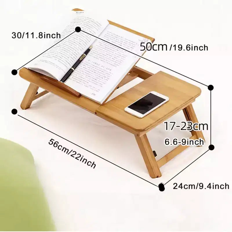 Table de lit réglable - Bureau portable en bambou 50x30cm pour dortoir et chambre à coucher, table pliante de lecture/écriture (couleur primaire, lot de 1)