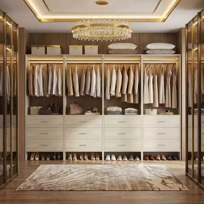 Système de rangement de placard avec tiroirs en bois, armoire autoportante avec tringle de suspension