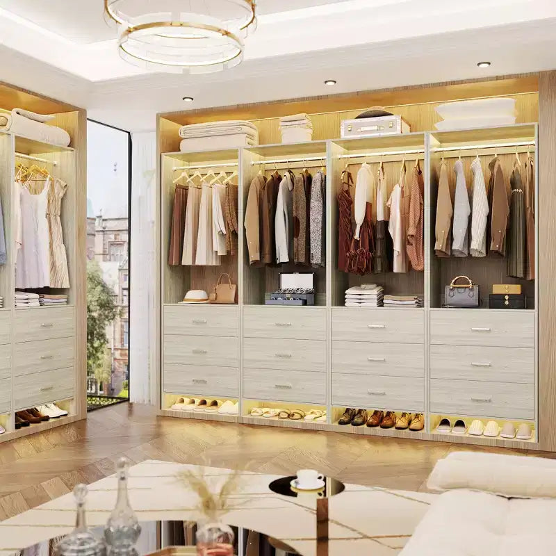 Système de rangement de placard avec tiroirs en bois, armoire autoportante avec tringle de suspension