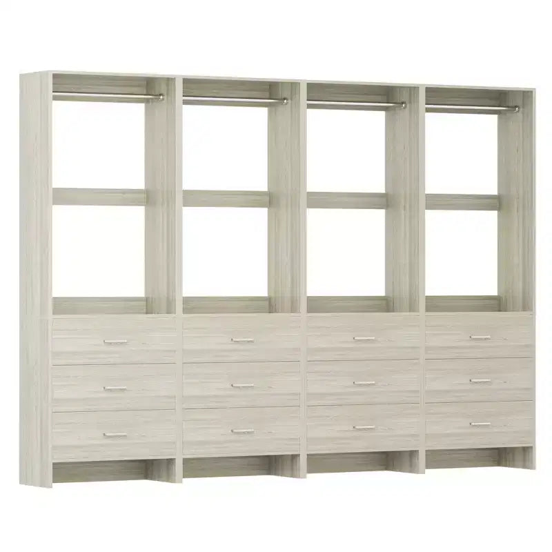 Système de rangement de placard avec tiroirs en bois, armoire autoportante avec tringle de suspension