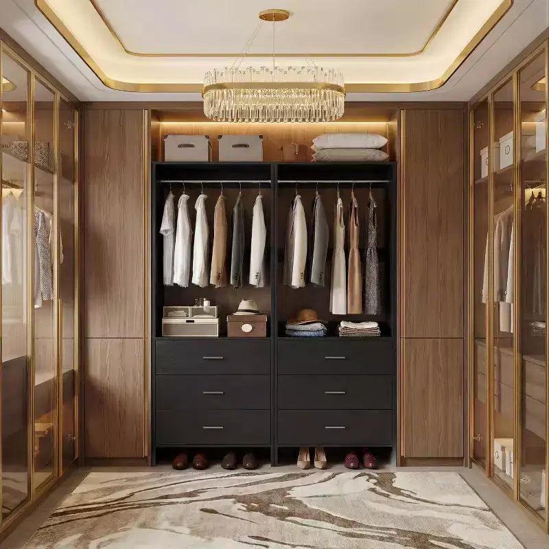 Système de rangement de placard avec tiroirs en bois, armoire autoportante avec tringle de suspension