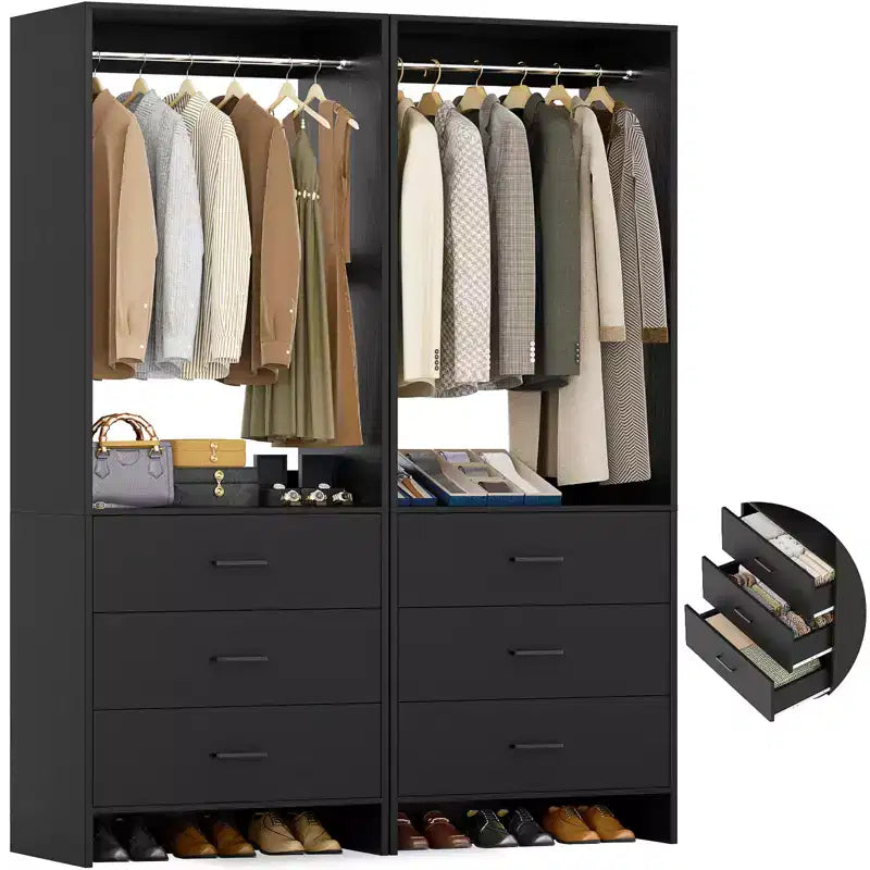 Système de rangement de placard avec tiroirs en bois, armoire autoportante avec tringle de suspension