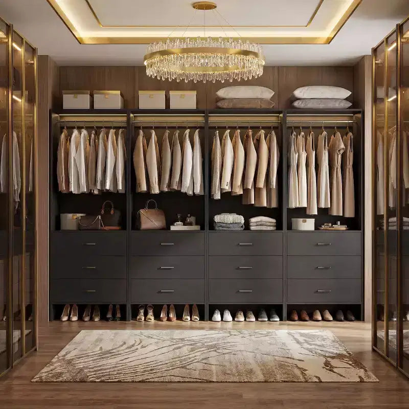 Système de rangement de placard avec tiroirs en bois, armoire autoportante avec tringle de suspension