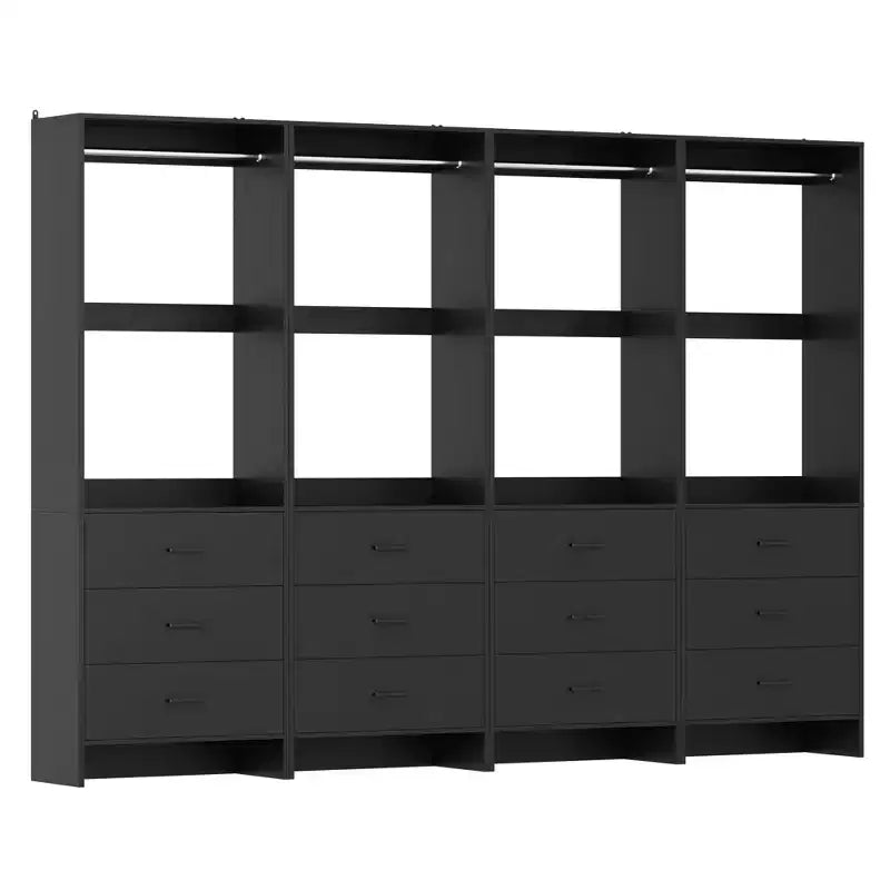 Système de rangement de placard avec tiroirs en bois, armoire autoportante avec tringle de suspension