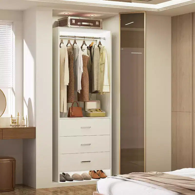 Système de rangement de placard avec tiroirs en bois, armoire autoportante avec tringle de suspension